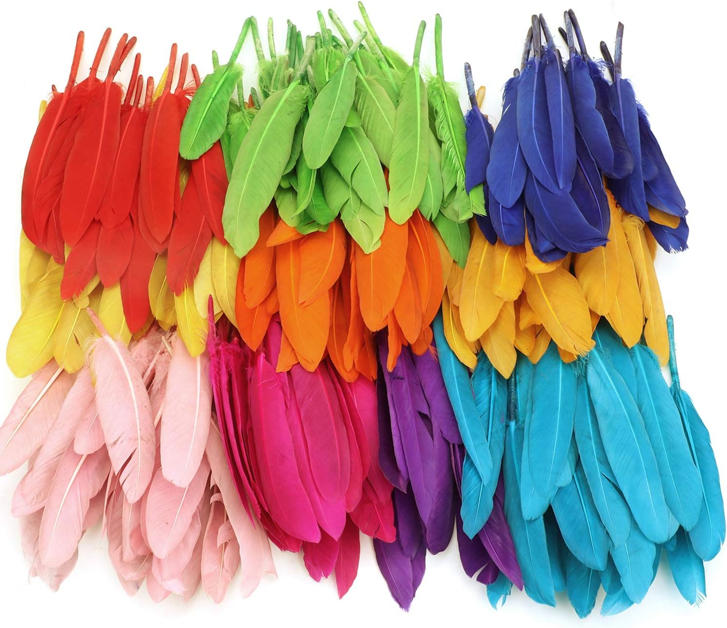 Mwoot 240Pcs Colorful Feathers, 10 Colors Crafts Goose Feathers for DIY Earrings Craft Home Wedding Baby Shower Decorations (4-6 Inch)
