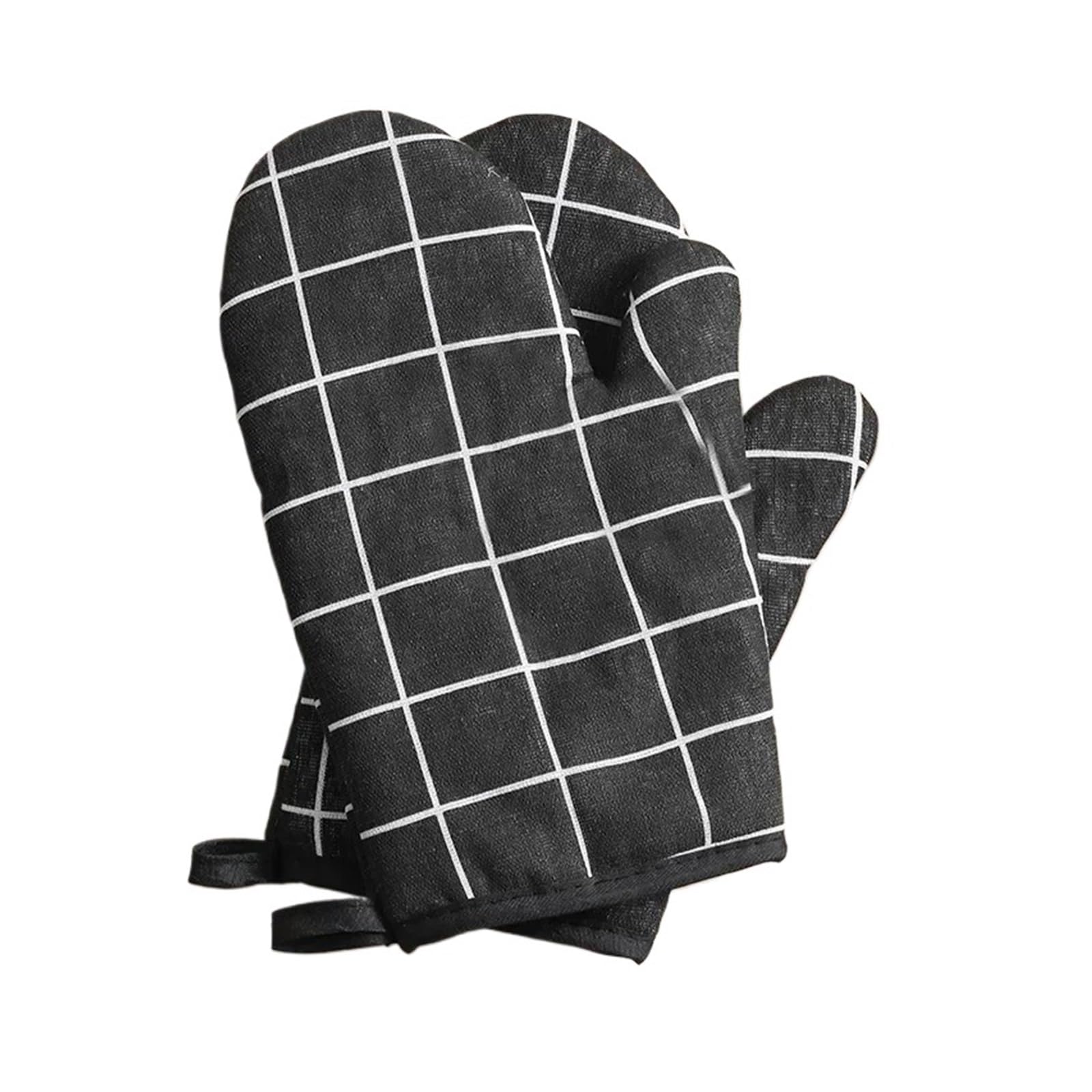 Gants anti-brûlure isolants thermiques à motif de grille noire pour four et cuisine