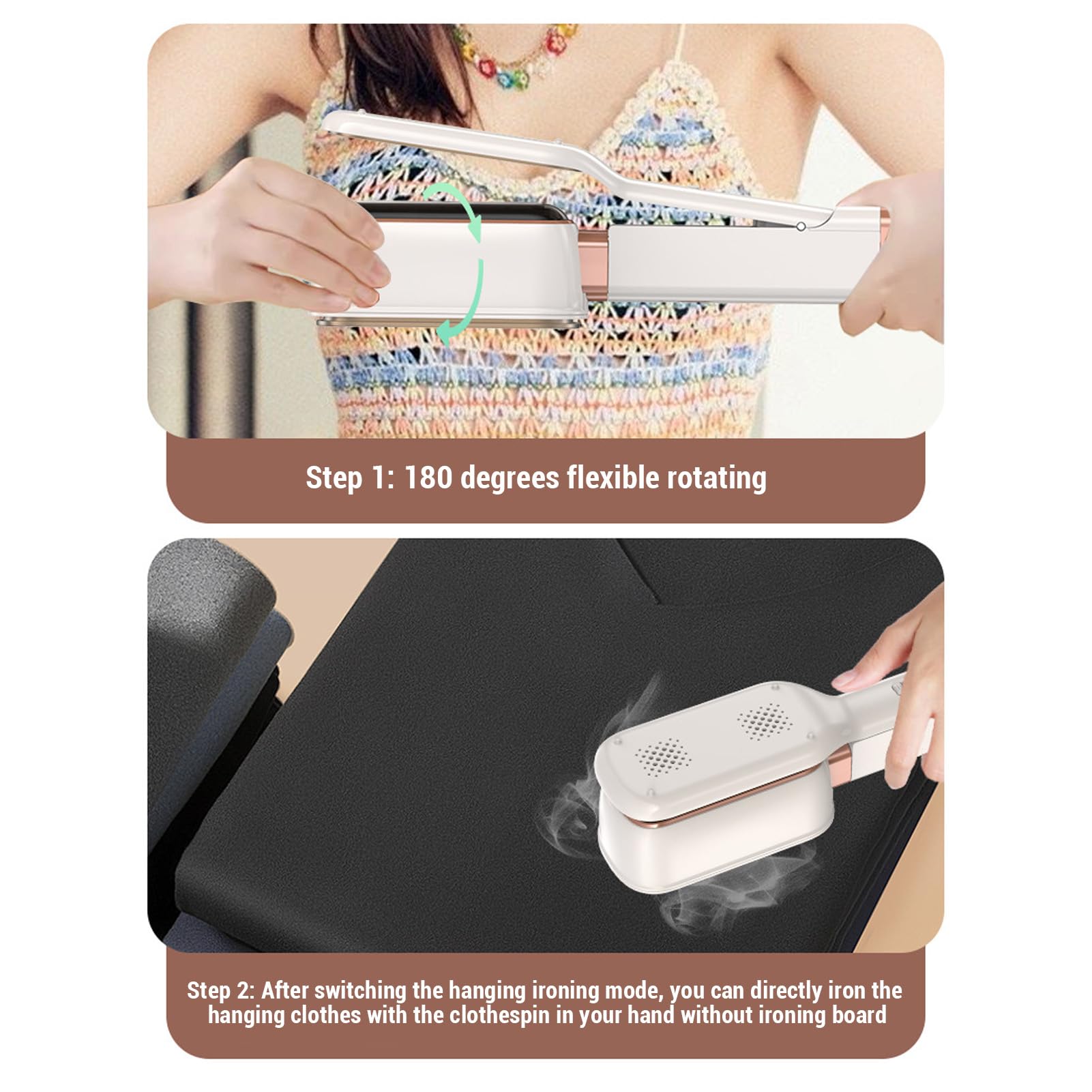 Vapor de Viajes, 180 ° Rotatable Handheld Press Iron para Ropa, Vapor de Prenda Portátil Handheld Vapor, Viaje de Viajero, Esencial para el Hogar, Mantenga su Ropa sin Arrugas (EU)