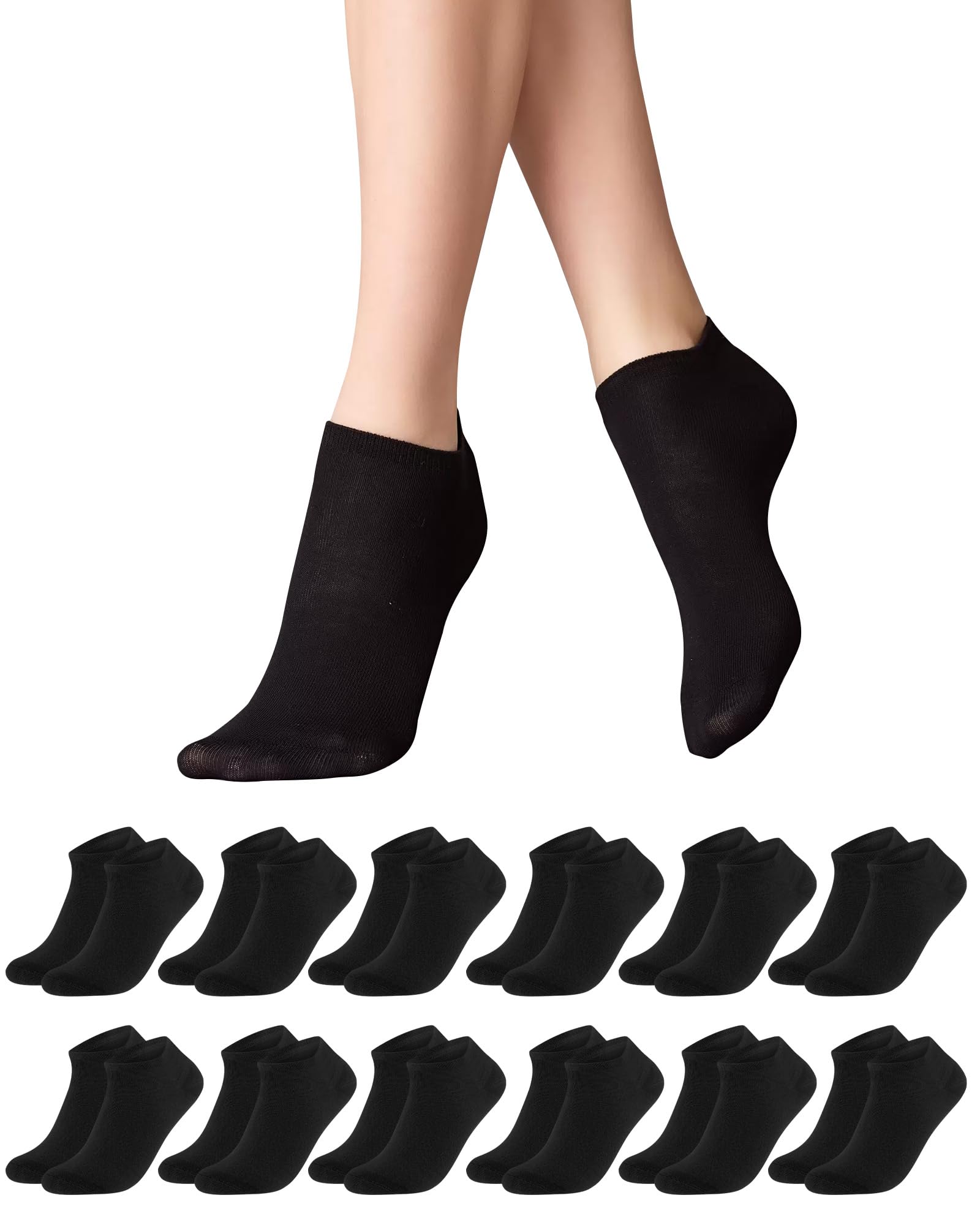 Libella Sneaker Socken Damen 35-38 Schwarz 12Paar Baumwolle Kurze Socken Unisex Söckchen Sportsocken Sneakersocken Damensocken Halbsocken Schwarze Socken Damen 35-38