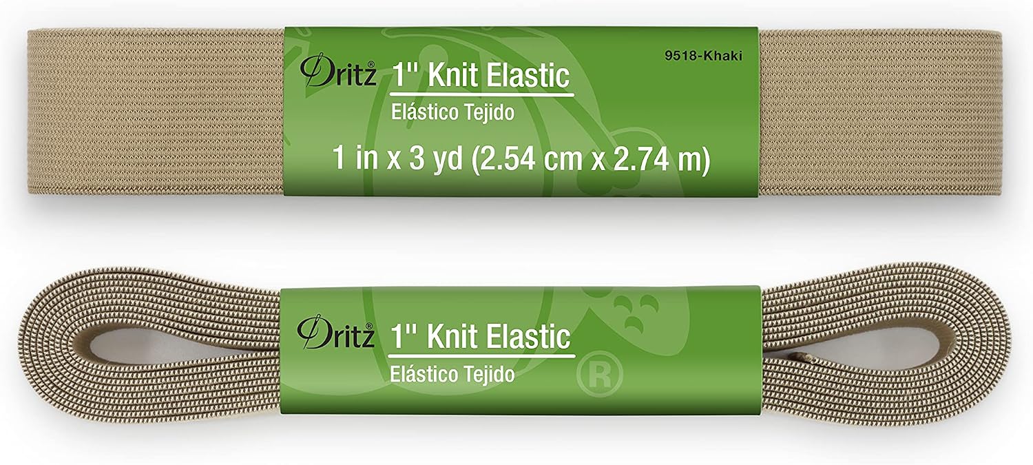 Dritz 9518-Khaki Knit Elastic, Khaki, 3-Yard by 1-Inch