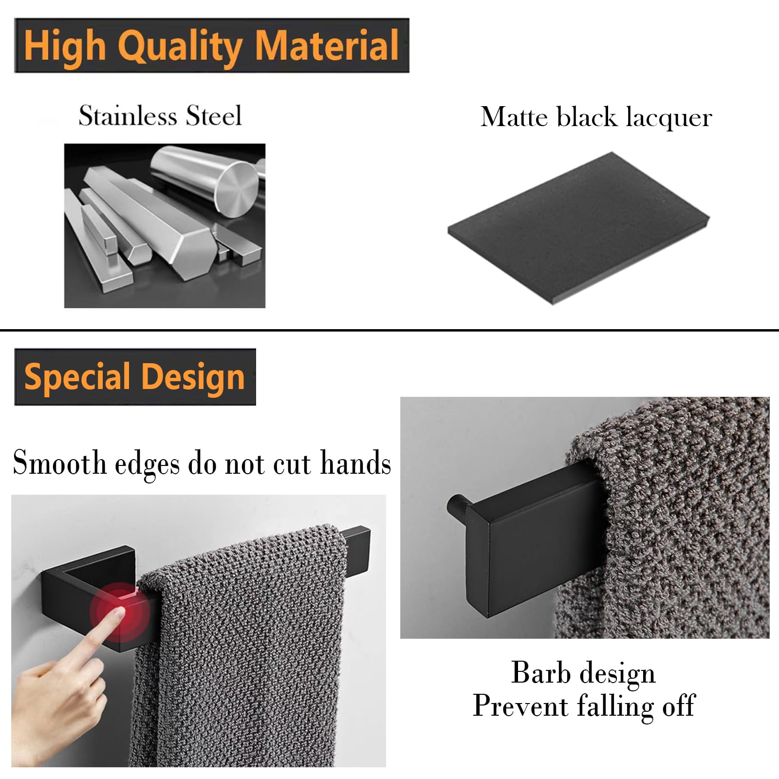 Matte Black Hand Towel Holder - Stylish Towel Ring -5