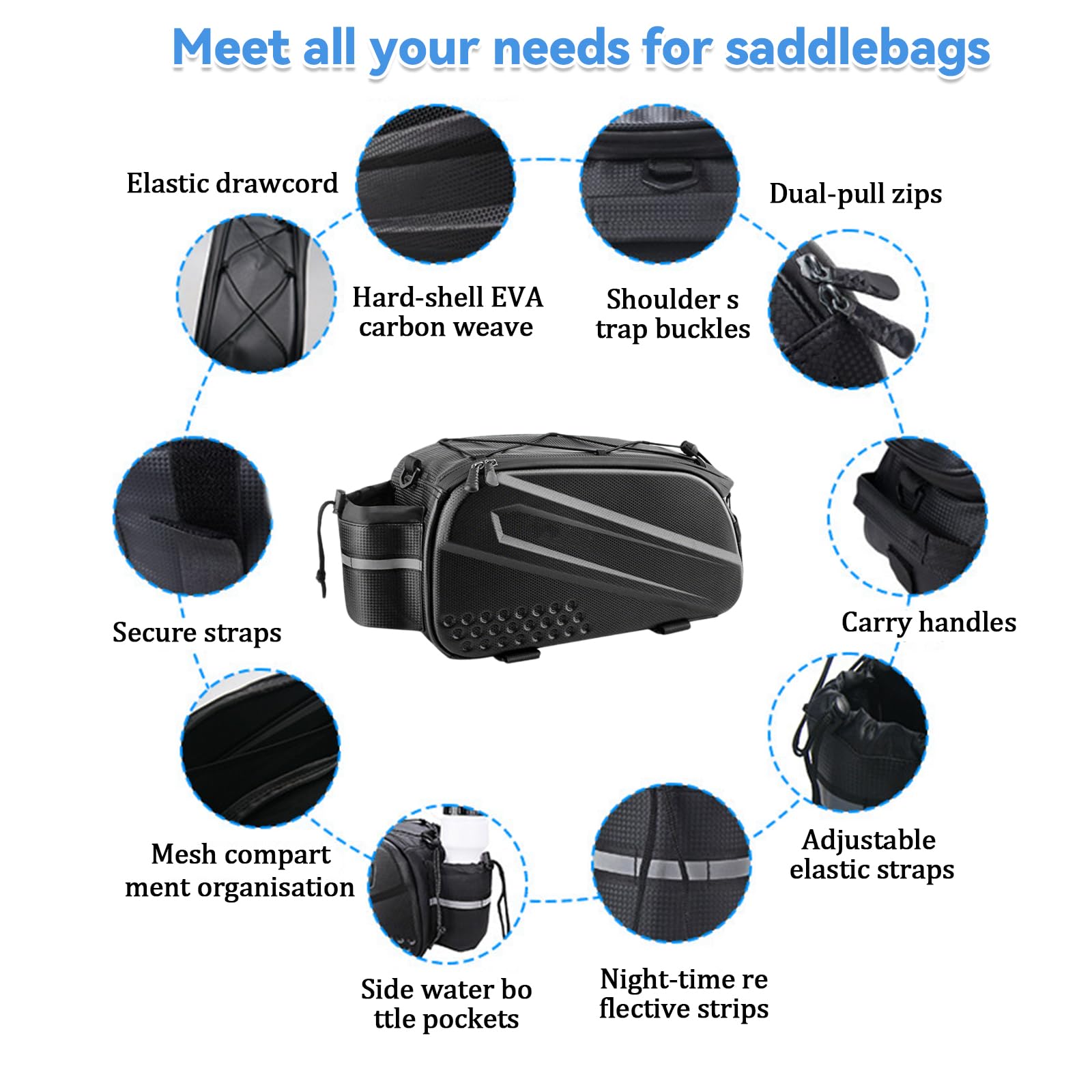Borsa Bici 3 in 1 Portapacchi 10L, Impermeabile & Riflettente Borsa Posteriore, Borsa da Bici Multifunzionale per Portapacchi (Nero)