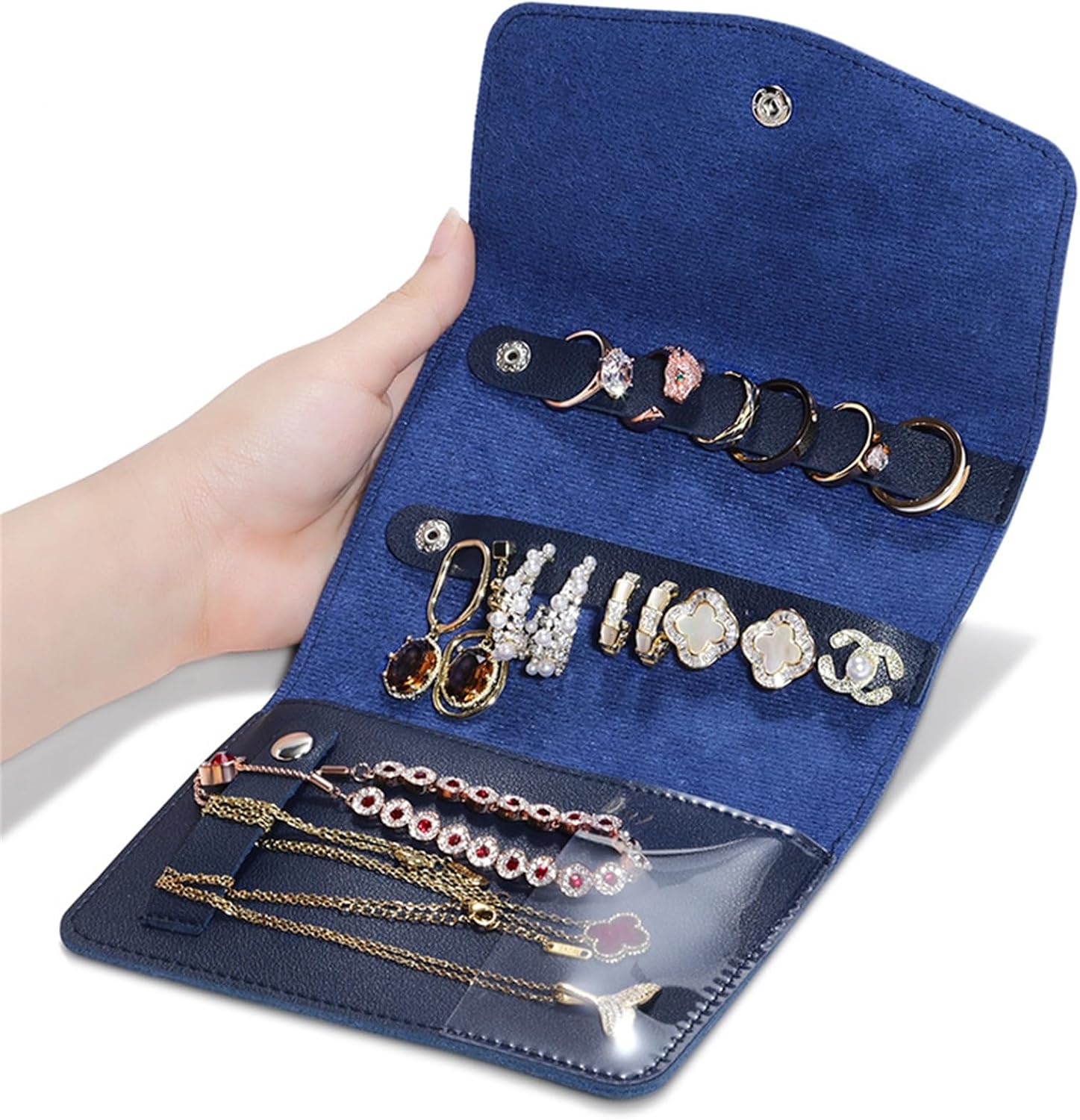 Jewelry Storage Roll Jewelry Organizer Case Leather Roll Foldable for Travel