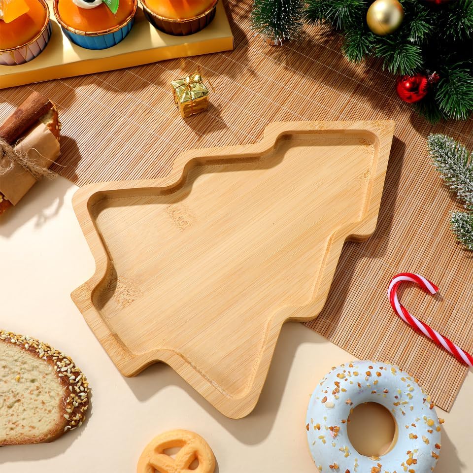 TENDYCOCO Bamboo Christmas Serving Tray Cartoon Dining Plate 11X8 Inch Home Dish Salad Plate for Holiday Dinner Party Sushi Presentation - Image 9