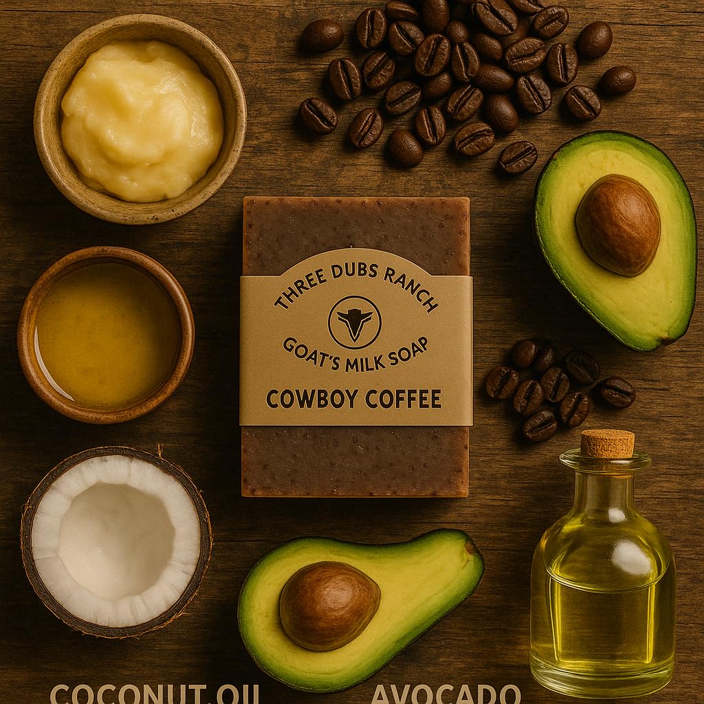 Cowboy Coffee: Handmade All-Natural, Goat Milk Soap Bars made with Tallow, For Hands & Body. Dark Coffee scented Soap Bars. Made in Texas. (3.5 oz Bar 3 Pack)
