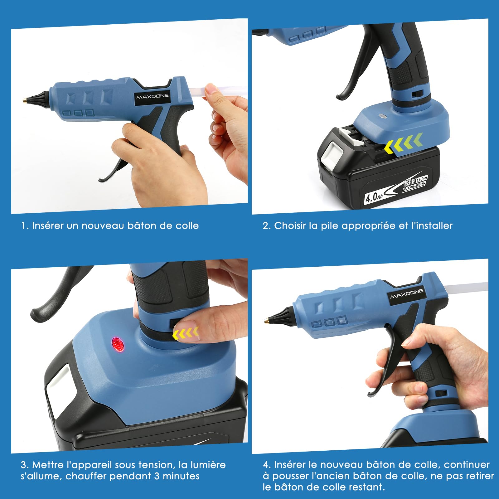Pistolet à Colle Chaude sans fil 100W, Pistolet a Colle Chaude Compatible Avec Makita 18V et Bâtons de Colle, Pour le Bricolage, L'art, Bâtons de 11 mm (Outil Nu, Sans Batterie, Sans Chargeur)
