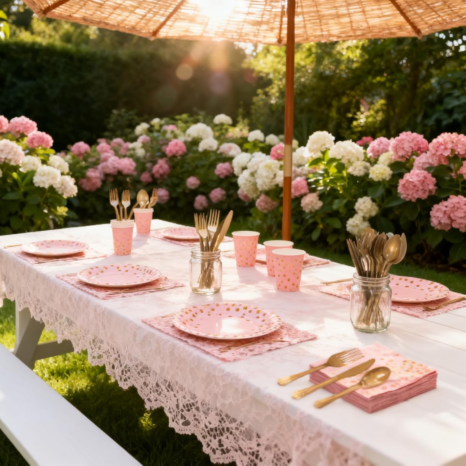Paper Plates and Napkins Party Supplies - 175pcs Pink and Gold Polka Dots Disposable Party Plates and Cups and Napkins Sets for Birthday, Wedding, Shower, Graduation Decorations (Serve 25 Guests)