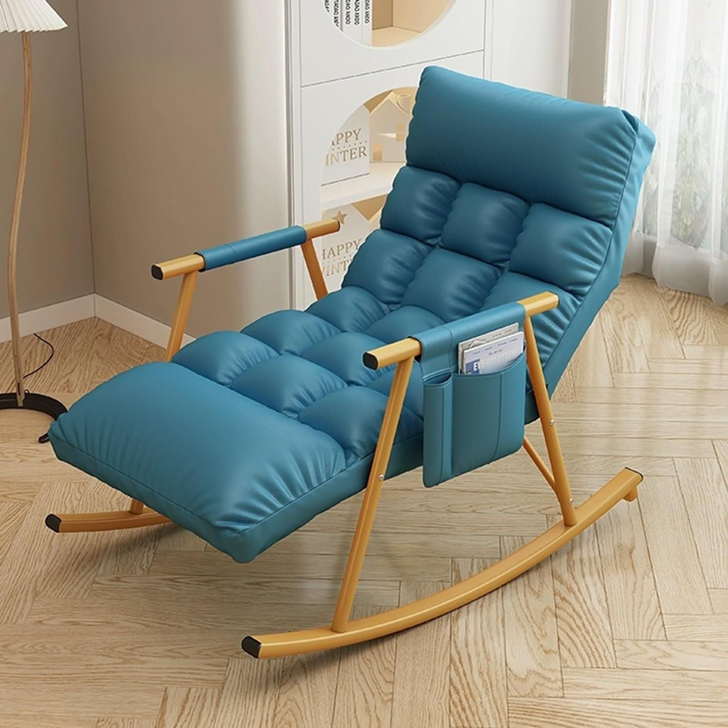 Ergonomiczny fotel bujany z amortyzowanym siedziskiem, oddychający fotel z tkaniny, do salonu, wygodny fotel wypoczynkowy z podłokietnikami, stylowy design