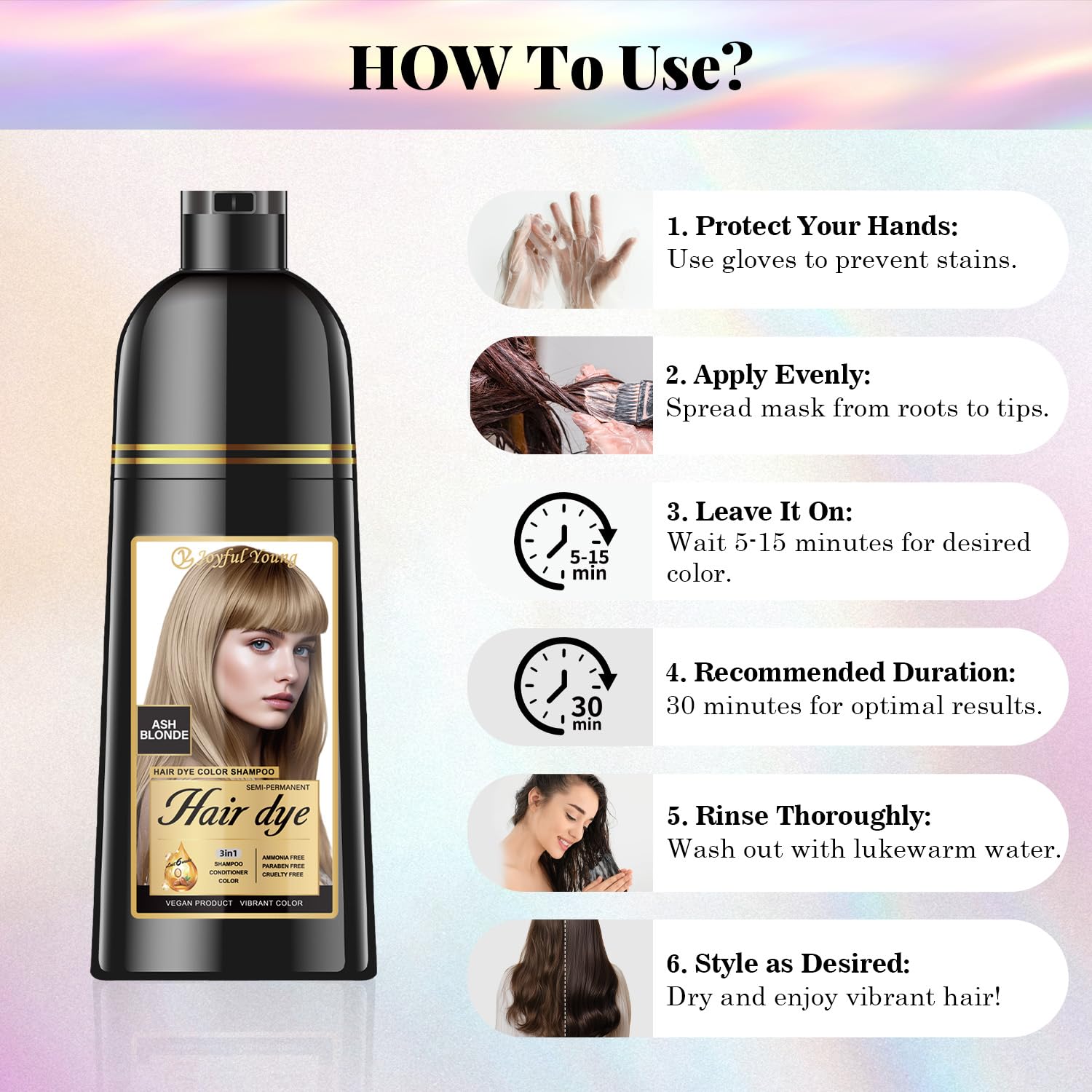 Hair Dye Shampoo 3-in-1, Ash Blonde Semi-Permanent Gray Hair Coverage, Color Depositing Shampoo for Women & Men, Vegan, Ammonia-Free - Image 4