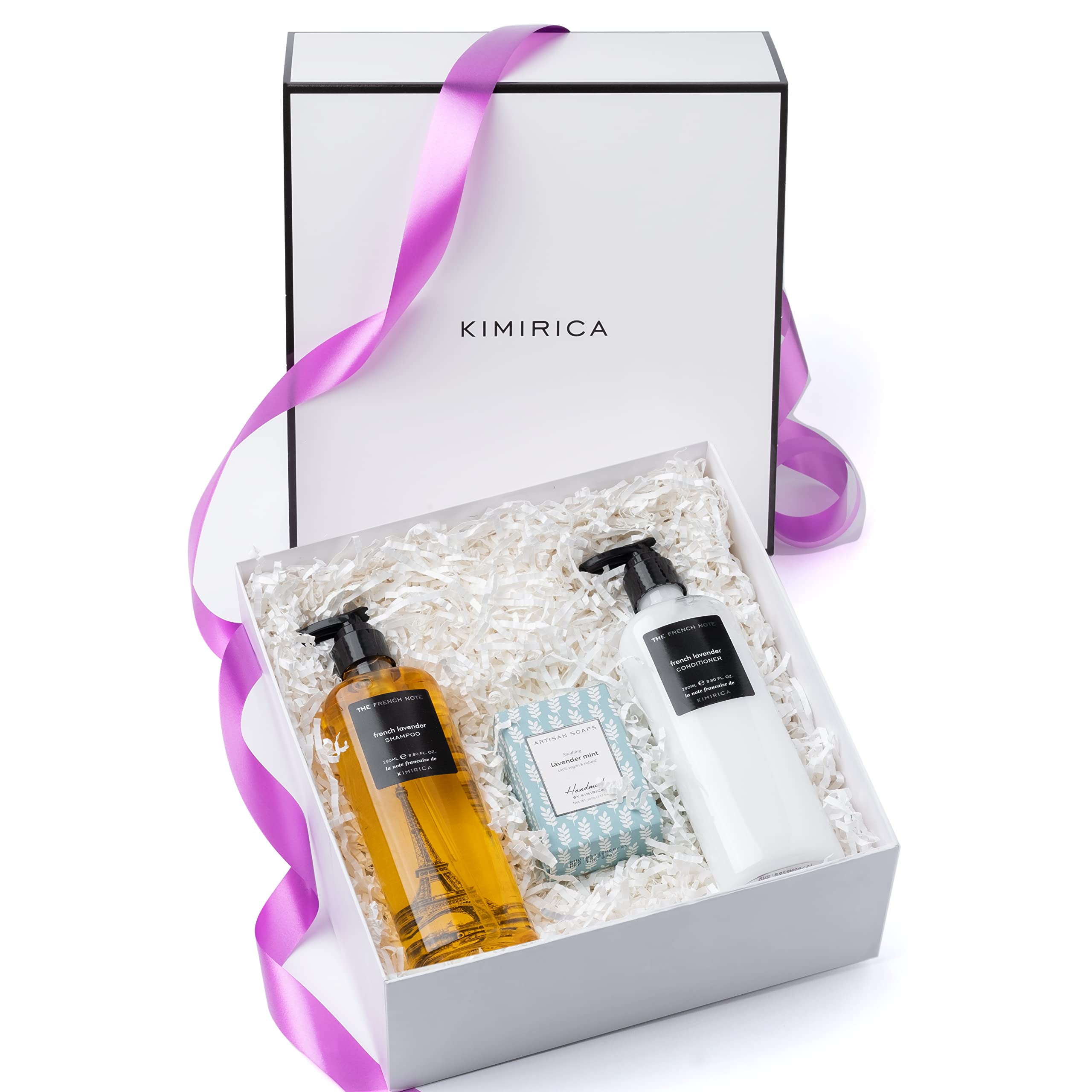 Kimirica Luxury Bath and Body Care Lavender Rush Gift Box | Gift Box of Shampoo Conditioner Bathing Bar | Gift For Birthday, Anniversary and All Special occasion | Pack of 3 100% Vegan