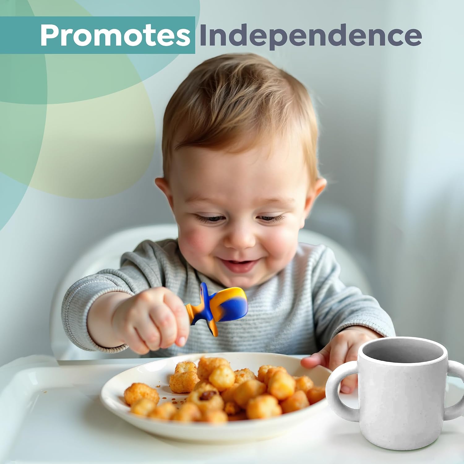 LittleWhispers Baby Silicone Spoons - Self Feeding 6 Months - Infant, Toddler, & Kid Friendly Utensils - First Stage, Baby Led Weaning - 4 Pack Utensil Set (Swirl)
