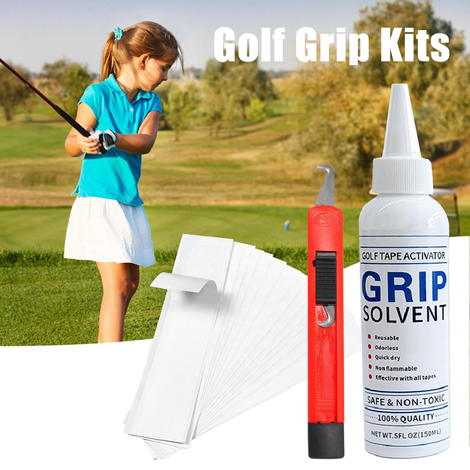 Grip Solvent Golf Grip Tape Strips - Set di ricambio per mazze da golf, kit per riparazioni di golf