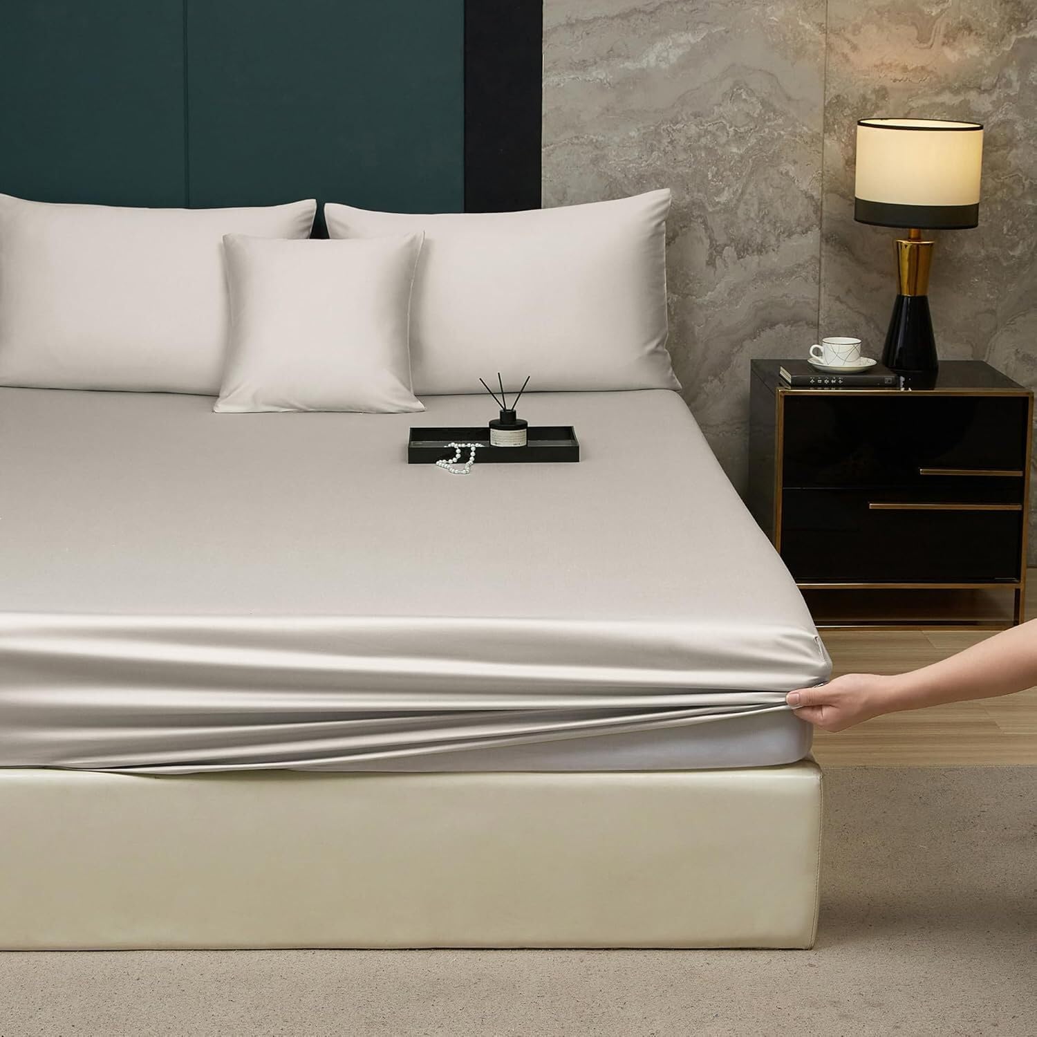 Luofanfei Bambus Lyocell Spannbettlaken 90x200cm Grün Salbeigrün Boxspringbett Frottee Topper Glänzend Bambusfaser Bettlaken Spannbetttuch 90 x 200 Uni Spannbetttücher für Hohe Matratze bis 25-30 cm