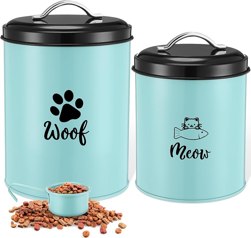 Potes Metálicos para Armazenar Petiscos de Cães e Gatos Honeydak com Tampa e Colher, 2 Unidades