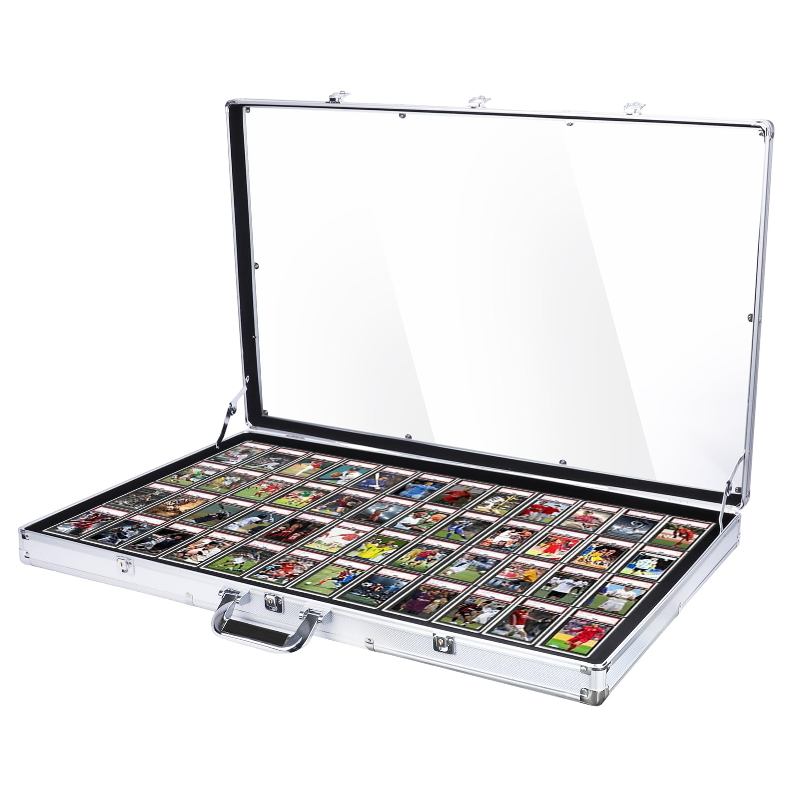 Photo 1 of Card Display Case, Large Aluminum Trading Card Case, Tabletop Showcase for Trading Cards, Glass Trade Show Display Case with Lock for Graded Cards Jewelry Craft Collectibles - 34"x22"