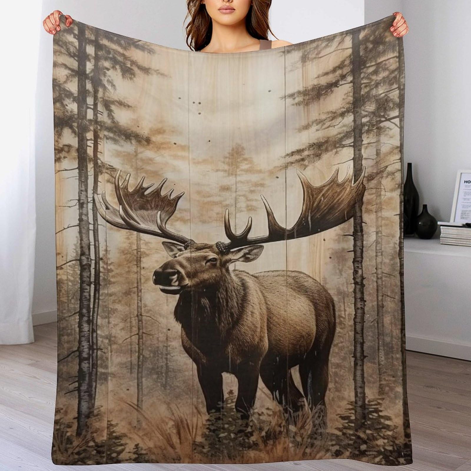 Plaid élan imprimé 3D couverture de canapé douce et légère