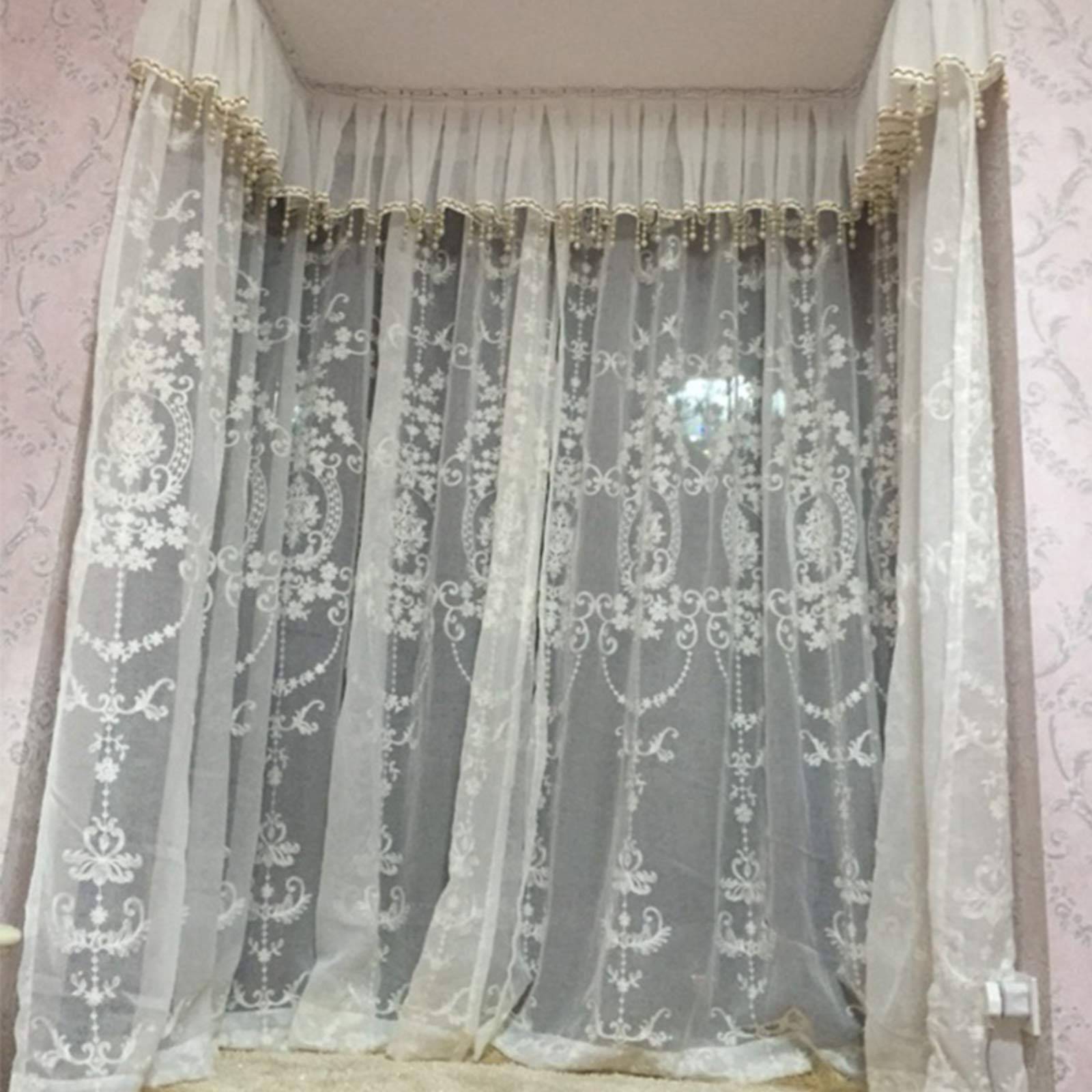 Rideau voile brodé blanc 300x270 cm pour grand salon et chambre