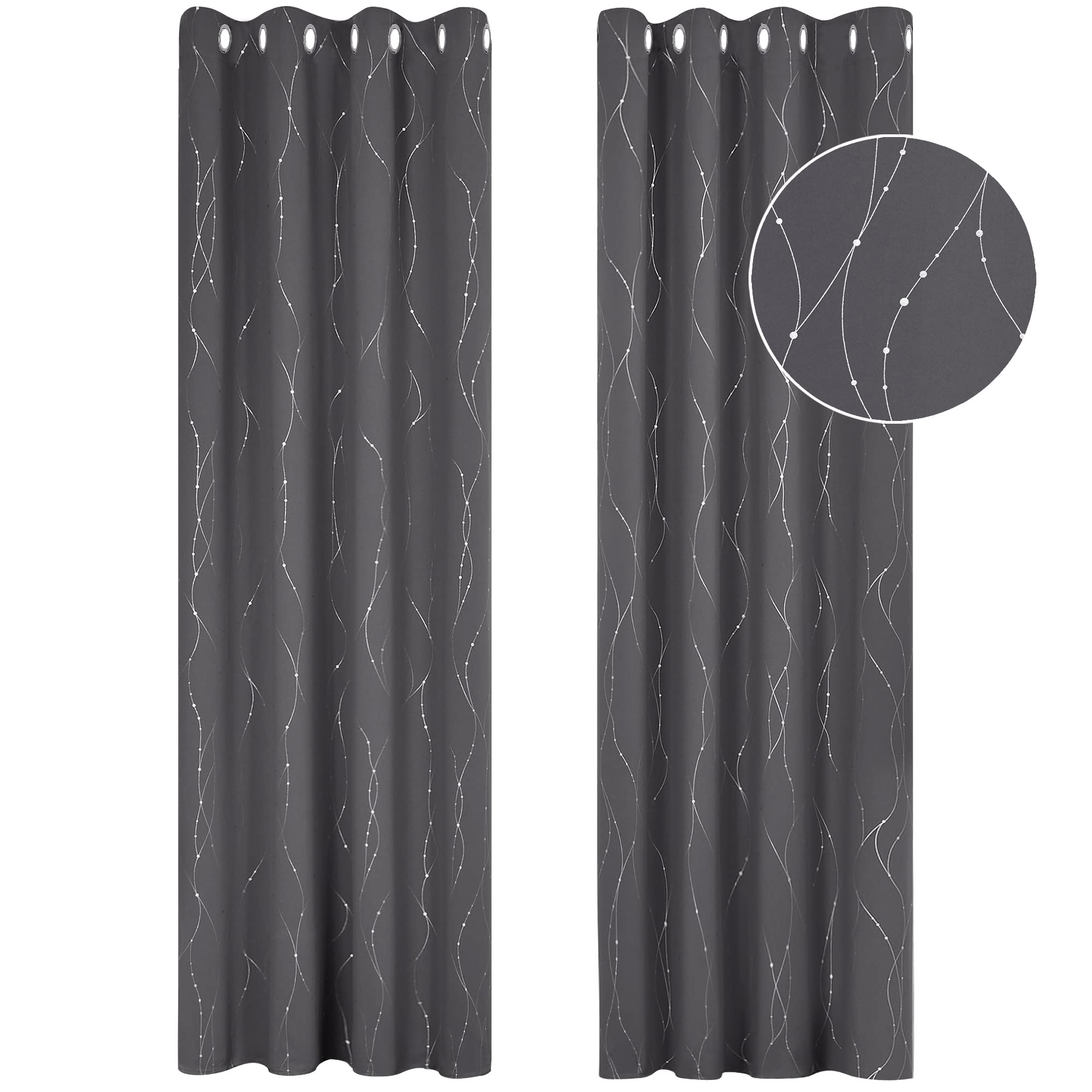 Deconovo Decorative Silver Dotted Line Foil Printed Blackout Curtains Thermal Insulated Curtains Eyelet Curtains for Baby Nursery 52 x 54 Inch Light Grey 2 Panels — view 38