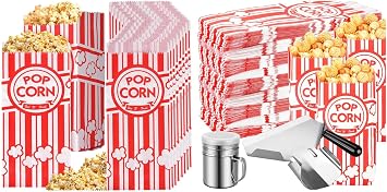 Essenya 500 Pieces Paper Popcorn Bags and 402 Pcs Popcorn Bags with Popcorn Scoop and Salt Shaker 1 oz Small Popcorn Bags Individual Servings for Popcorn Machine Supplies Party Movie Night