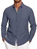 Mens Casual Button Down Shirt Untucked Long Sleeve Stretch Denim Dress Shirt