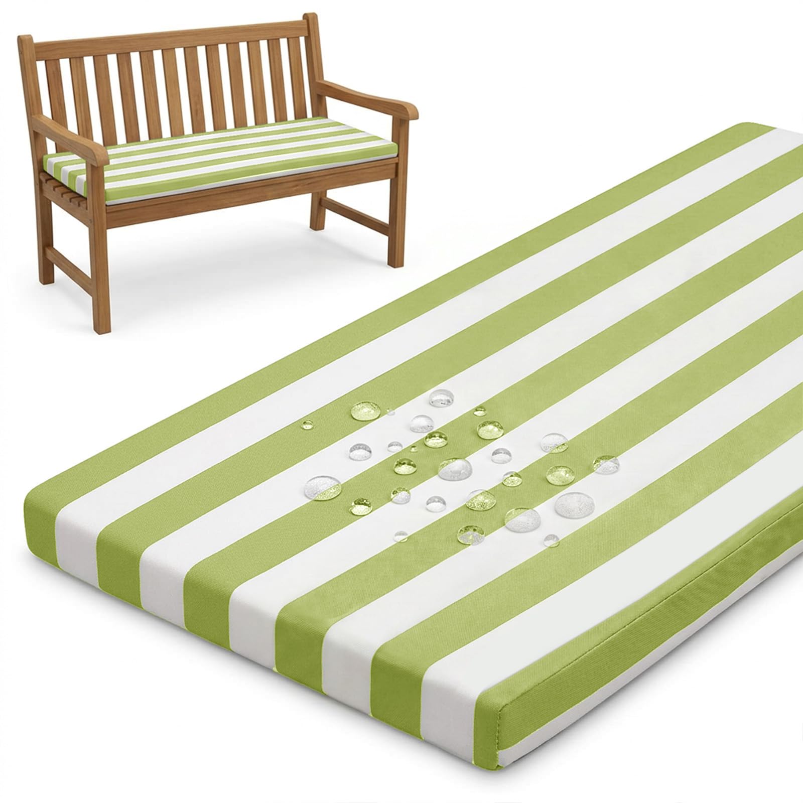 PTKG Oblong Cushions Water Resistant Outdoor Cushion Weather Resistant Replacement Cushions Removable Zipped Cover Bench Cushions for Lawn & Garden, Patio, Office, Coffee Shop,Hellgrün,135x40x5cm