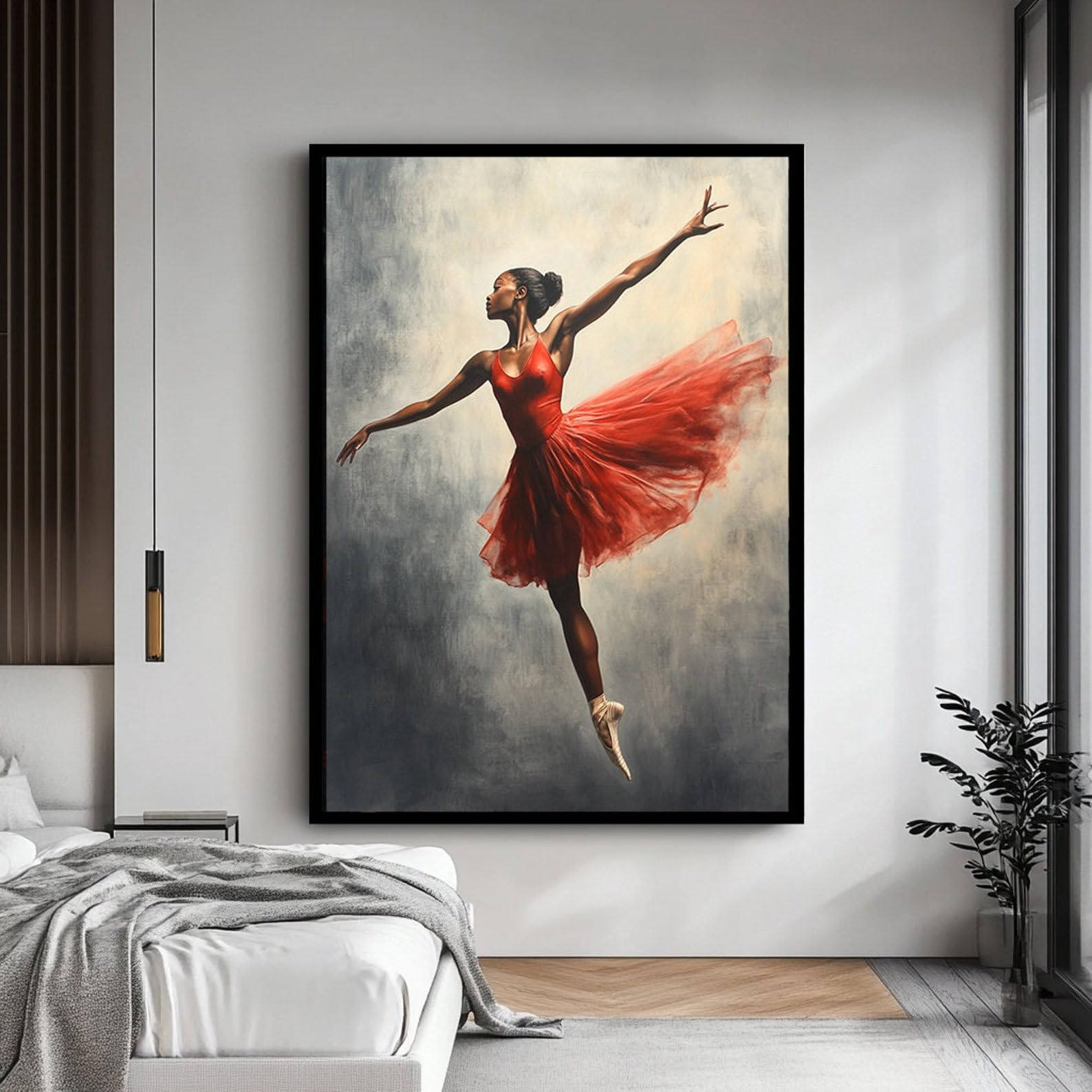 TONGYINLI Balerina Obraz Na Płótnie Czerwona Sukienka Plakaty Taniec I Druki Eleganckie Taniec Wall Art Do Modern Home Decor (70x100cm/Bez Ramy)
