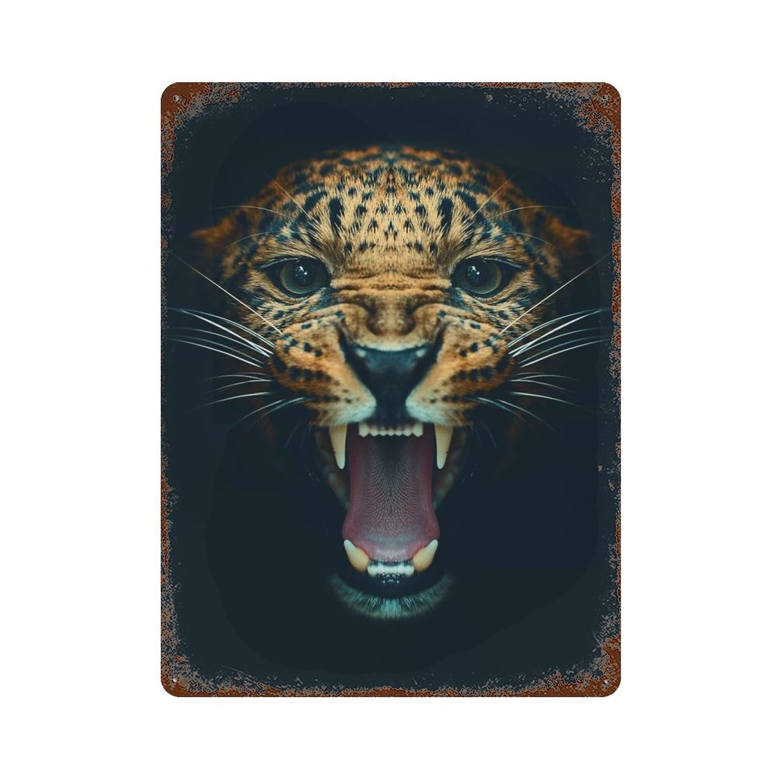 Angry Leopard Face Poster Retro Metal Sign 15.7"x11.8", Decorative Metal Wall Art for Basement, Hobby Room And Garage Decor