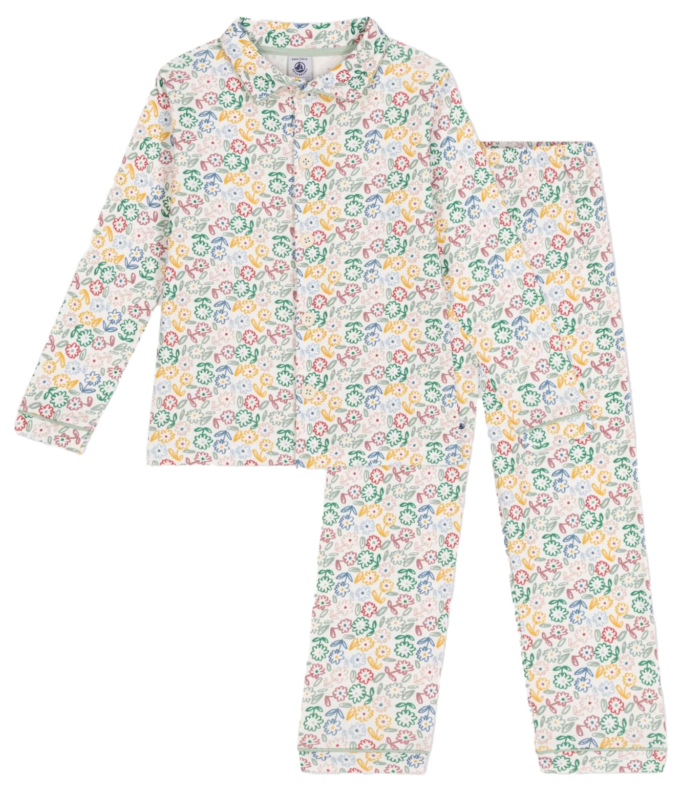 Petit Bateau A0AVZ Langarm-Pyjama Mädchen Marshmallow/Multico 2 Jahre