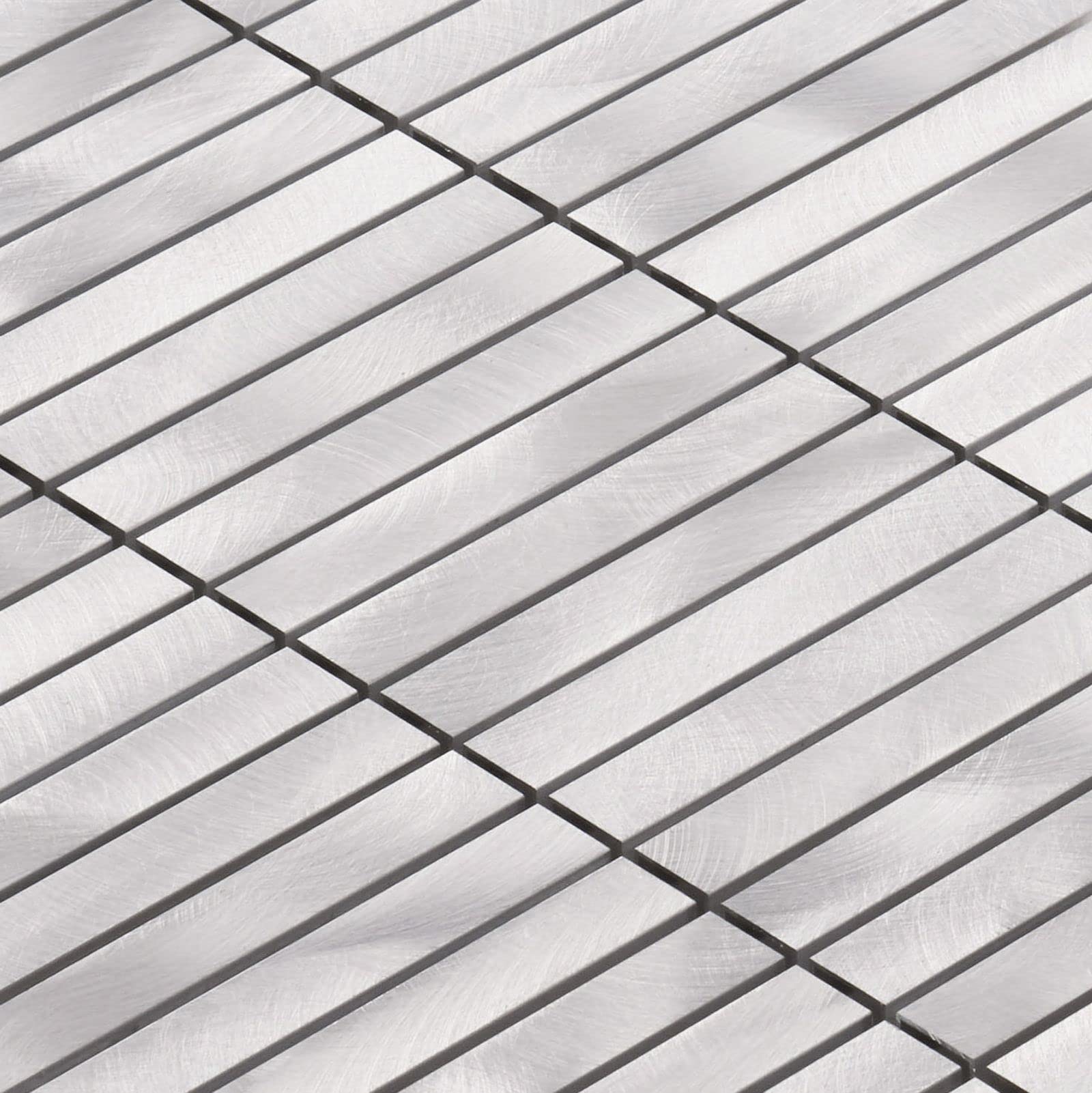 Modket Stacked Brushed Aluminum Metallic Tile Mesh Mounted Backsplash Kitchen/Bathroom/Accent Wall TDH295AL (1 Sheet)