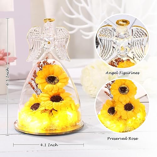 Miniatura 9 de ANWEAO Regalos de rosas de Navidad, regalos de rosa preservada para mujeres, regalos de cumpleaños para ella, figuras de ángel con luz LED, regalos