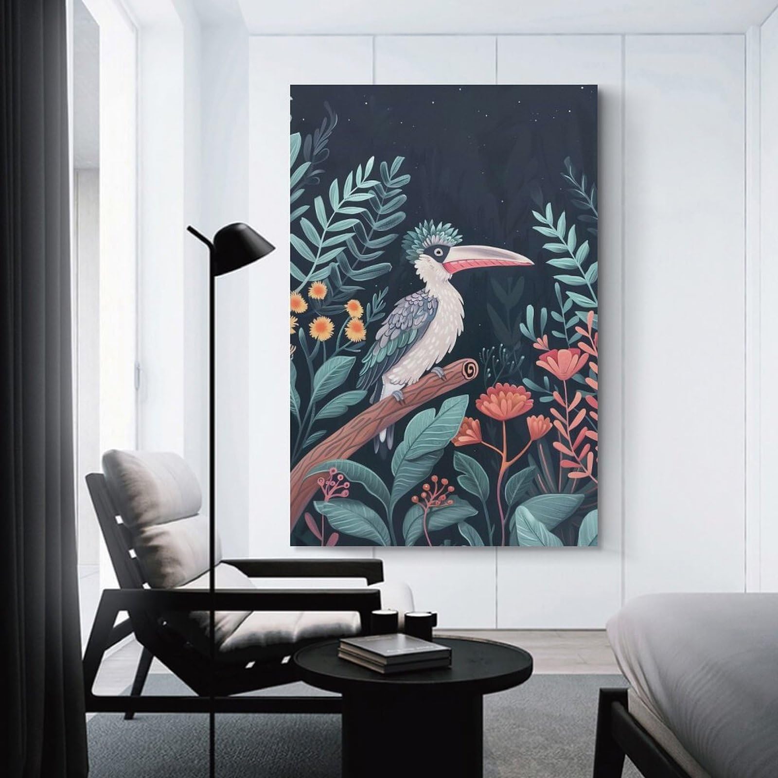 Junmoney Unframe-Style-8 Bird In Lush Nighttime Forest Home Decor Wall Art 08X12inch(20X30cm), For Bedroom, Guest Room Or Reading Nook, Decorative Wall Art For Cosy Rooms
