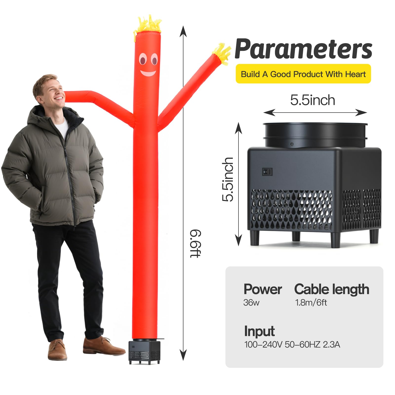 1,8 m Roter Himmel Luftpuppe Tänzer Aufblasbarer Winkschlauch Mann mit Lichtern & eingebautem Gebläse - Wacky Waving Dancing Tube Guy for Business Promotion Stand Out Christmas Advertising