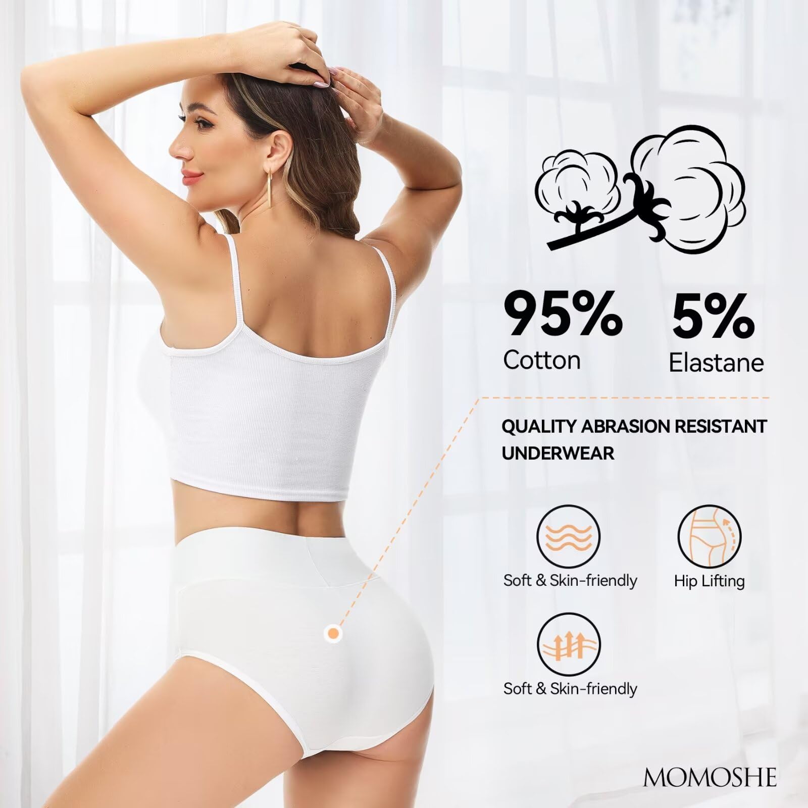 Momoshe Mutande Donna Cotone Vita Alta Pacco da 5 Slip Traspirante Culotte Comode Elasticizzato Intimo