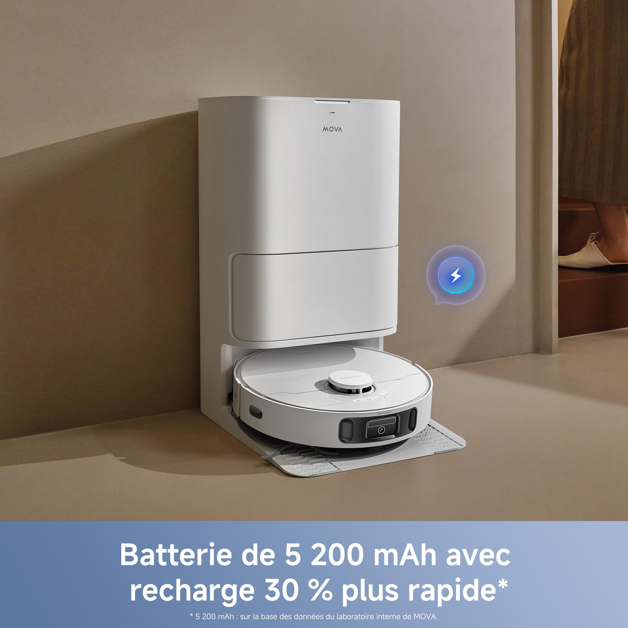Mova E40 Ultra Robot aspirateur et Laveur à vidage Auto avec Aspiration de 19 000 Pa, Technologie de Lavage MaxiReach, Brosse latérale Anti-nœuds, Base Tout-en-Un, 75 Jours de Nettoyage Autonome