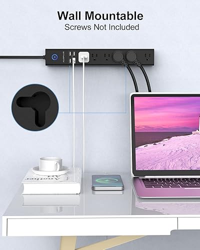 Miniatura 6 de AUOPLUS - Paquete de 2 protectores contra sobretensiones de regleta de alimentación - AUOPLUS 6 tomacorrientes, 4 puertos USB de 6 pies de largo,