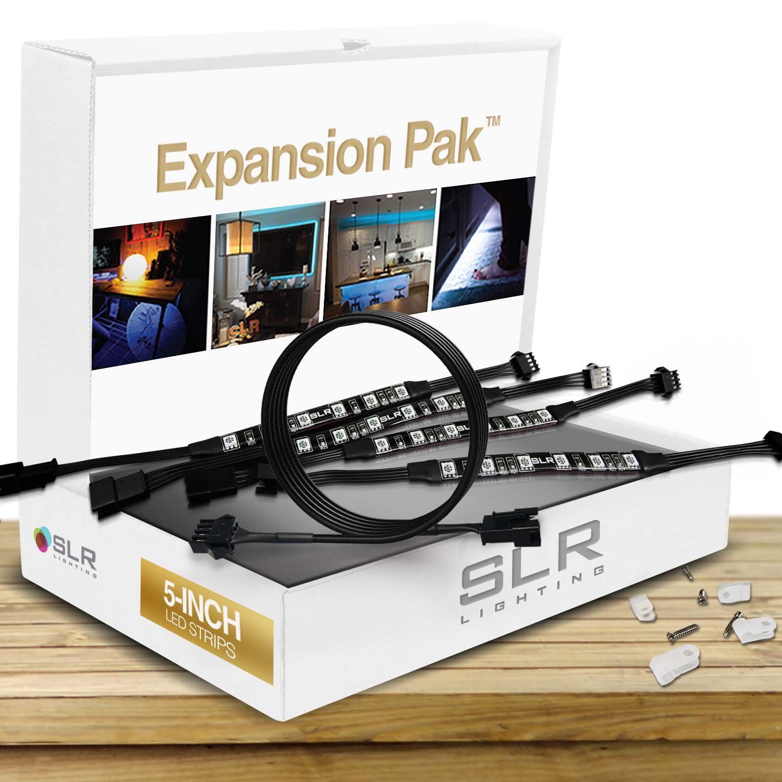 4pc Expansion Pack - Multi-Color RGB LED Strip Expansion Kit, 5-inch Pre-Cut Accent Light Strips for TV Home Theater Backlight and Kitchen Under Cabinet Lighting, Waterproof Silicone, 3M Tape