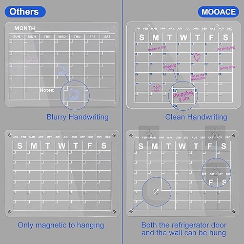 Miniatura 4 de MOOACE - Pizarra magnética acrílica de borrado en seco, calendario adhesivo para refrigerador y pared, incluye 6 marcadores magnéticos con 3