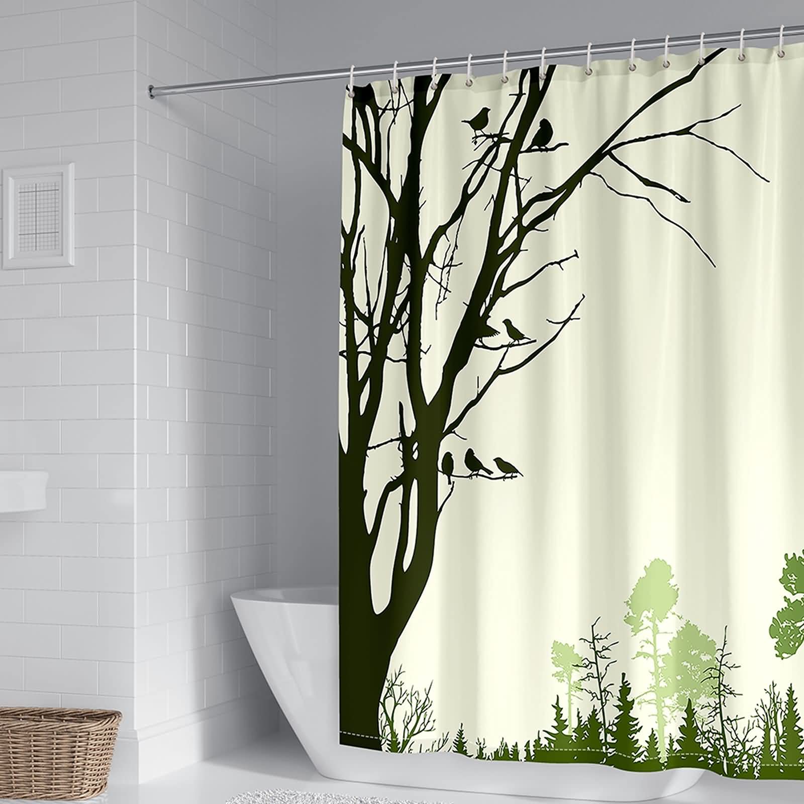 Rideau de douche arbres et oiseaux pour une ambiance nature spa