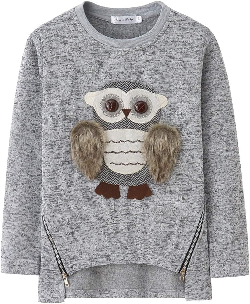 Sweatshirts for Girls Kids Fleece Warm Pullover Sweater Fuzzy Cute Owl 7-8 Gray