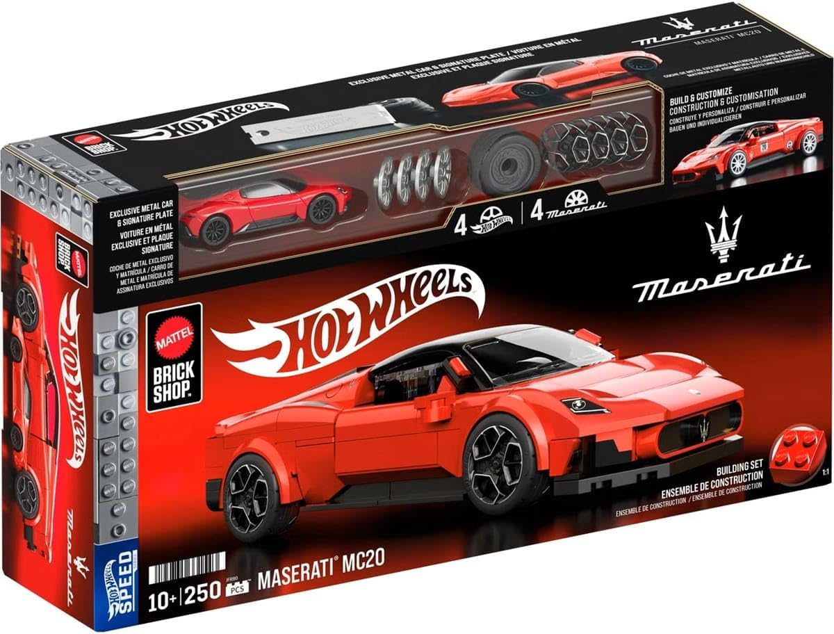 Hot Wheels 1/32 Maserati MC20 Building Kit, 250 Pieces, Includes 1/64 Mini Car, Hot Wheels Mattel Brick Shop