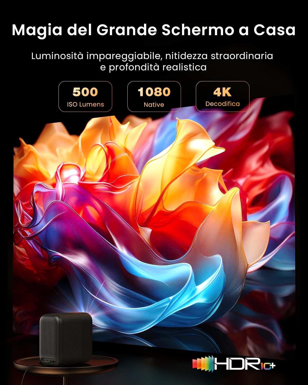 WEMAX Videoproiettore Smart Google TV & Netflix Ufficiale, 500 ISO Lumen, 1080P (4K), Autofocus & Correzione AI, Ottica Sigillata Anti-Polvere, Dolby Audio. Ideale per Cinema in Casa & Sport