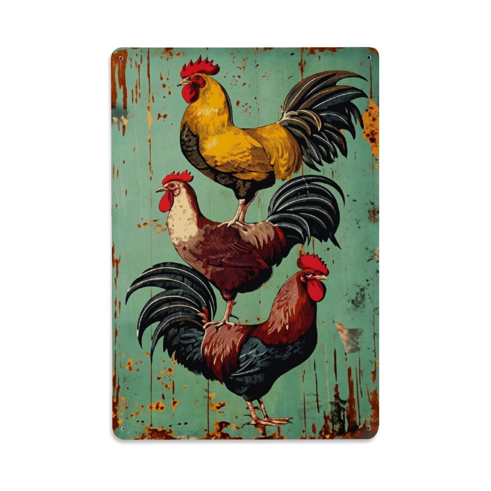Enderetf Vintage Rooster Stack Rustic Art Tin Sign Metal Poster, Home Bar Garage Man Cave Cafe Indoor & Outdoor Wall Decoration 8X12inches