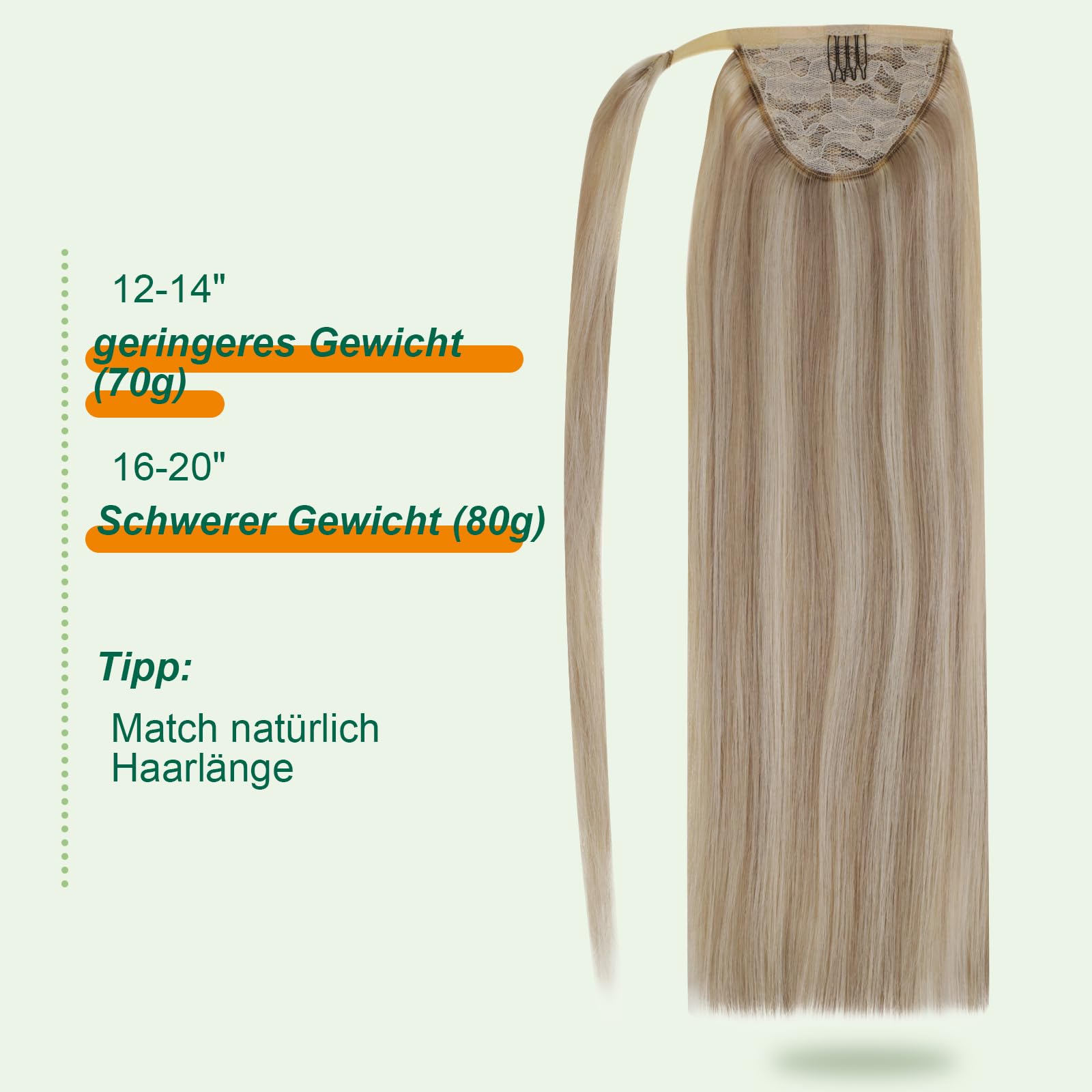 Easyouth Zopf Echthaar Extensions Blond Pferdeschwanz Extensions Echthaar Golden Blonde Highlight Mittelblond 30 cm 70g Zopf Extension Haarverlängerungen Glatt #16P22
