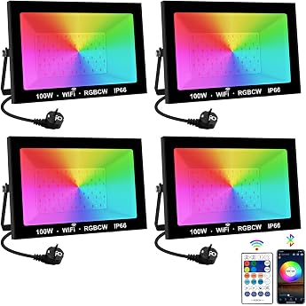 T-SUNUS RGB LED Outdoor Spotlight 100 W RGB Spotlight Outdoor WiFi with Bluetooth App Control IP66 Waterproof Spotlight Floodlight for Party Garden Bar Decoration Christmas