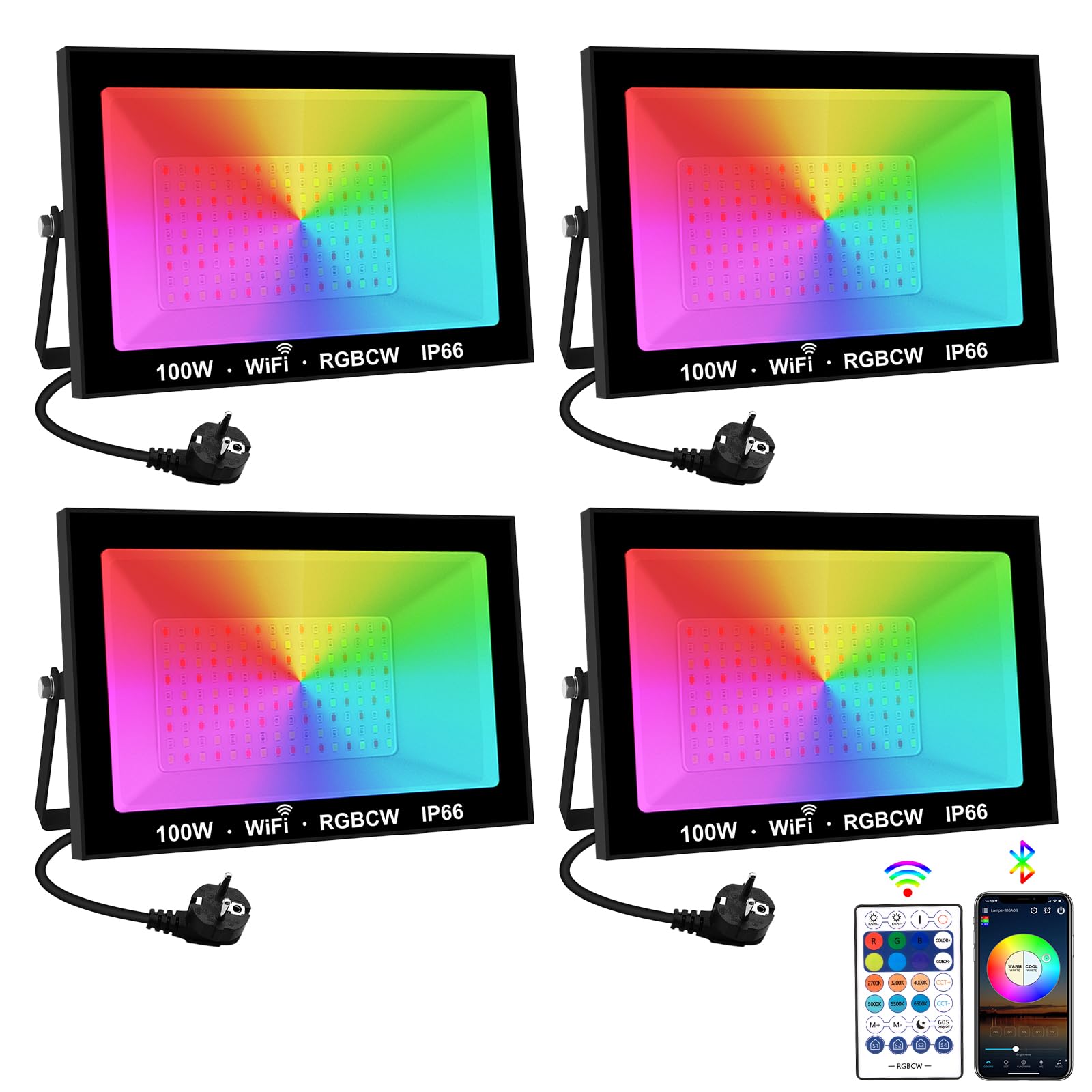 RGB LED Strahler Außen, T-SUNUS 100W RGB Strahler Outdoor Außen WiFi mit Bluetooth APP Steuerung, IP66 Wasserdicht Strahler Fluter für Party Garten Bar Deko Weihnachten