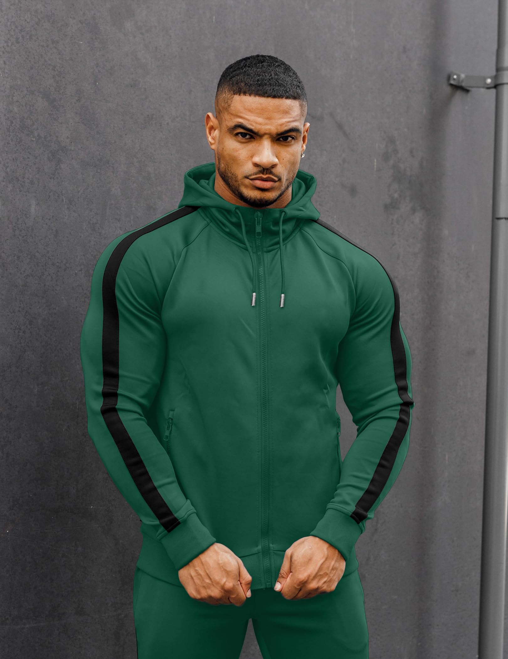 COOFANDY Survêtement pour homme avec poches zippées, fermeture éclair sur toute la longueur, sweat à capuche, sweat-shirt 2 pièces, course à pied, jogging, sport, décontracté, sweatshirt