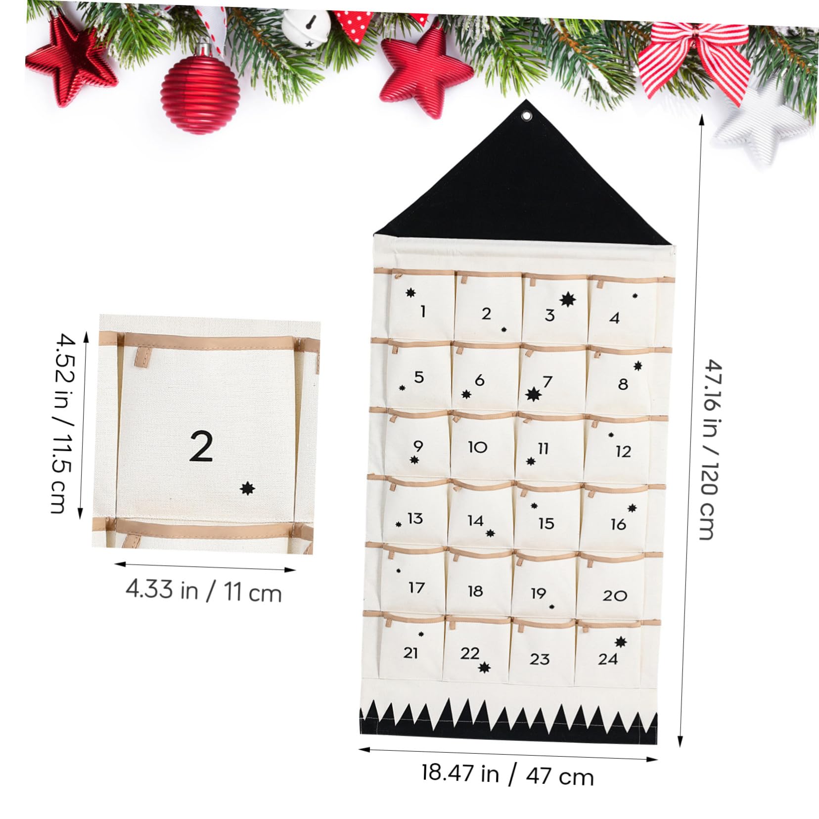 Adventskalender 2025 Mit 24 Fächern Aus Canvas Wandbehang 120x47cm Organizer Für Kleinigkeiten Weihnachtsdekoration Für Kinderzimmer Und Schrank