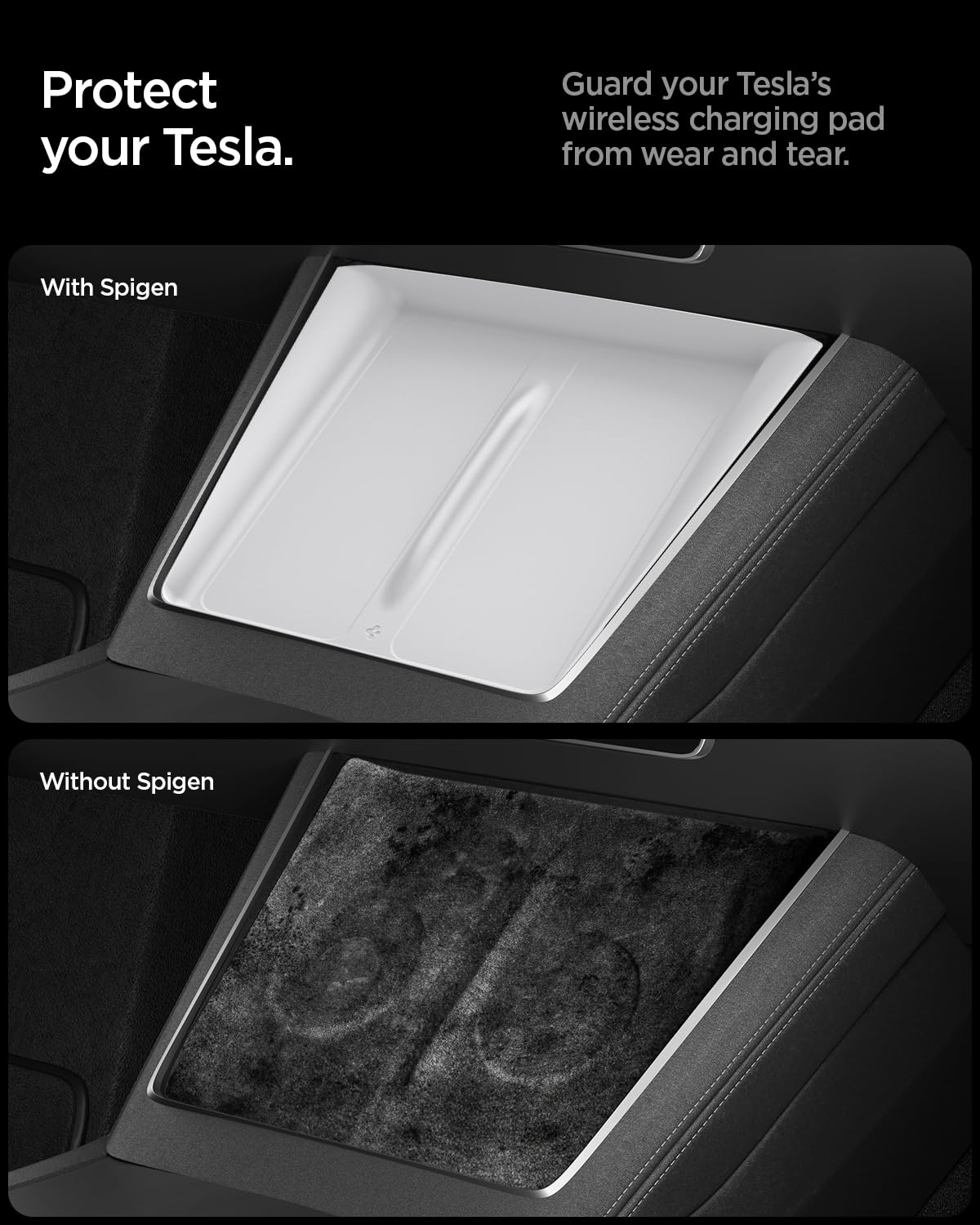 Spigen Ultra-Thin Wireless Charging Pad [Unobstructed Charging] Protective Silicone Mat Cover Accessories for 2025-2026 Tesla Model Y Juniper Premium/Performance - White