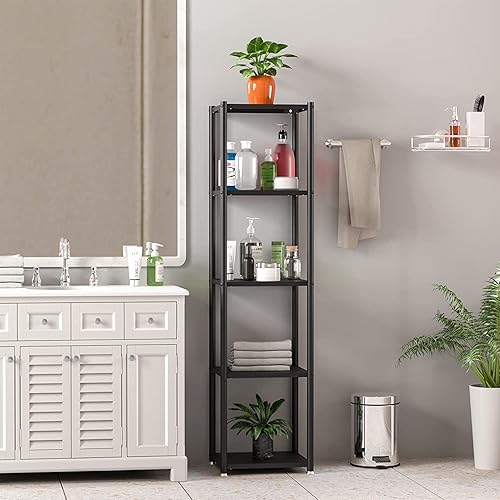 Miniatura 6 de WTZ Estantería estrecha de 5 niveles estantería alta simple metal negro mate1